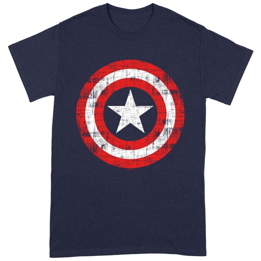 Captain America Unisex Adult Scratched Shield T-Shirt / Navy/Red/White